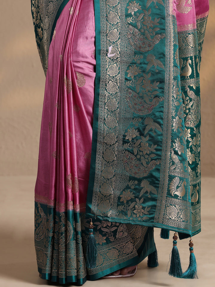 Pink Woven Design Silk Blend Banarasi Saree With Unstitched Blouse Piece