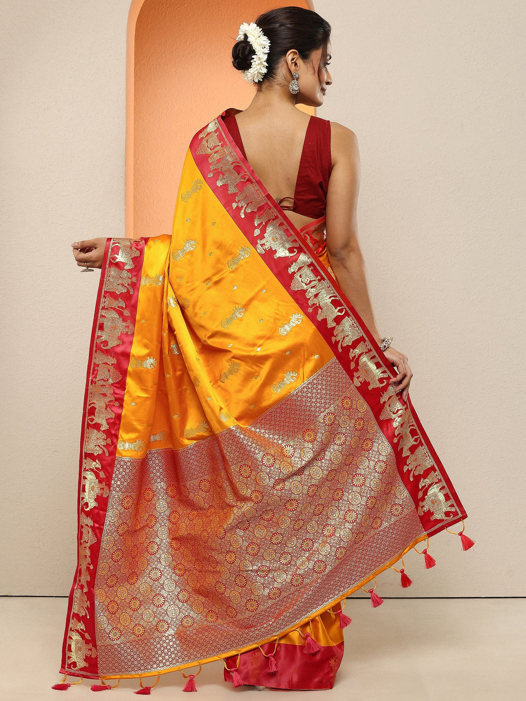 Mustard Woven Design Silk Blend Sarees With Unstitched Blouse Piece