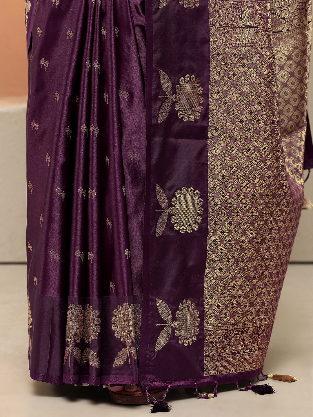 Burgundy Woven Design Silk Blend Sarees With Unstitched Blouse Piece
