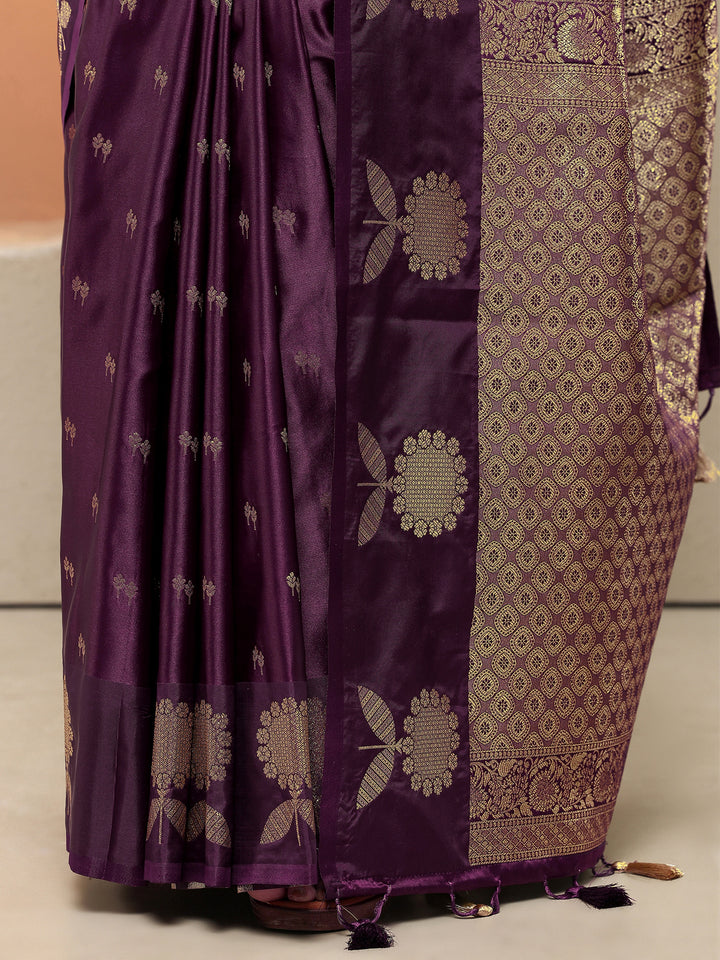Burgundy Woven Design Silk Blend Sarees With Unstitched Blouse Piece