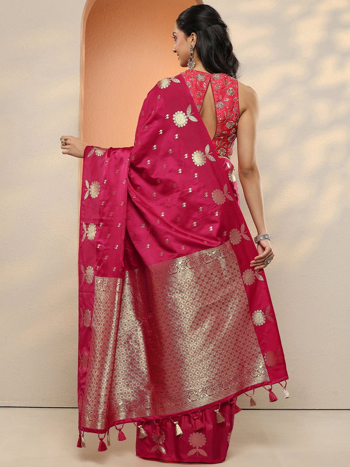 Red Woven Design Silk Blend Sarees With Unstitched Blouse Piece