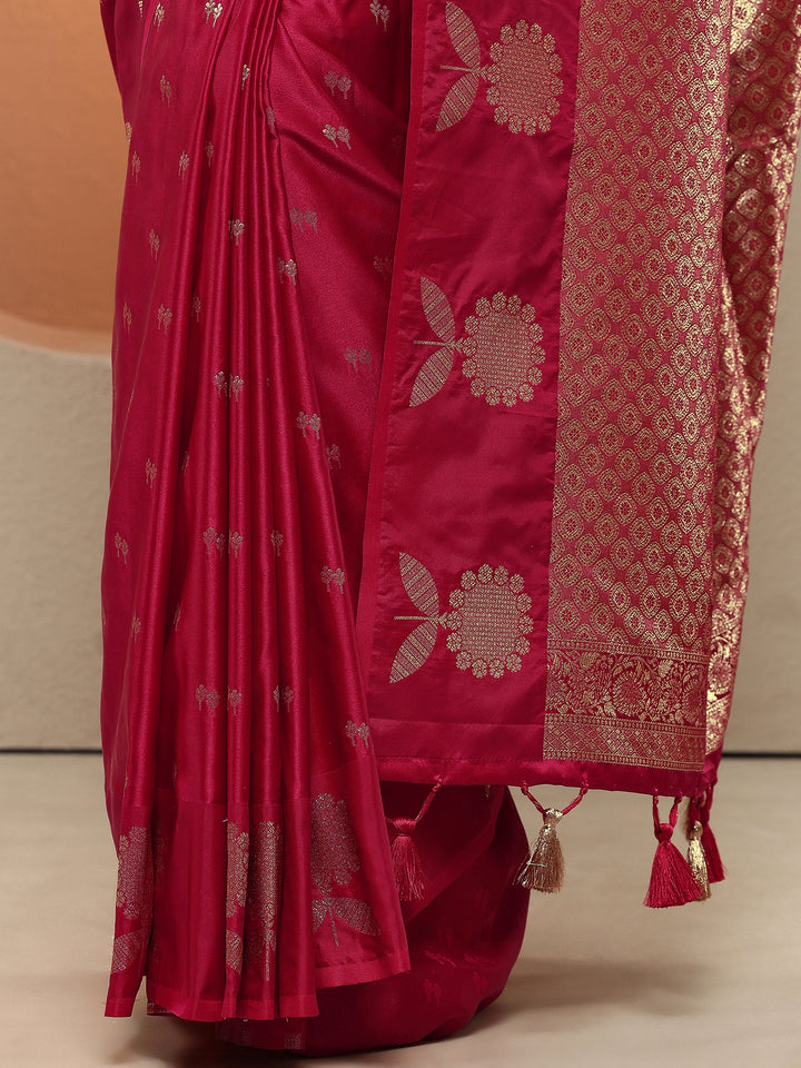 Red Woven Design Silk Blend Sarees With Unstitched Blouse Piece