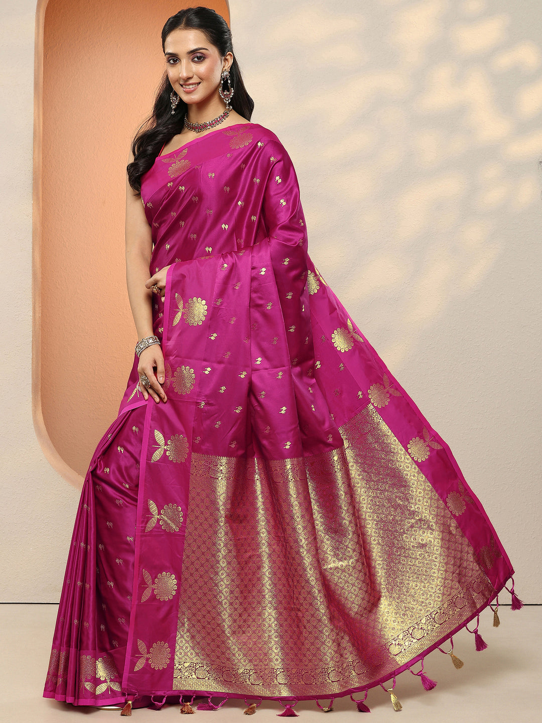 Pink Woven Design Silk Blend Sarees With Unstitched Blouse Piece
