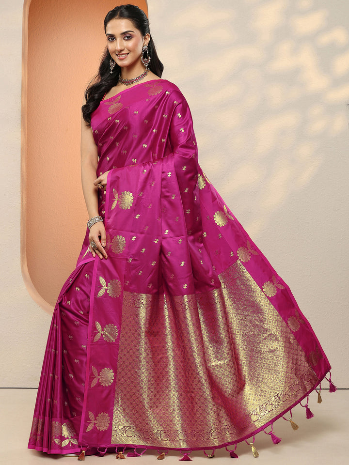 Pink Woven Design Silk Blend Sarees With Unstitched Blouse Piece