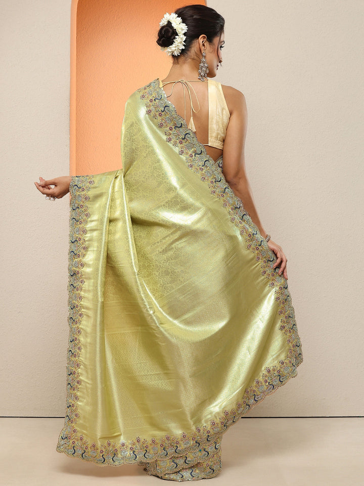 Green Woven Design Silk Blend Sarees With Unstitched Blouse Piece