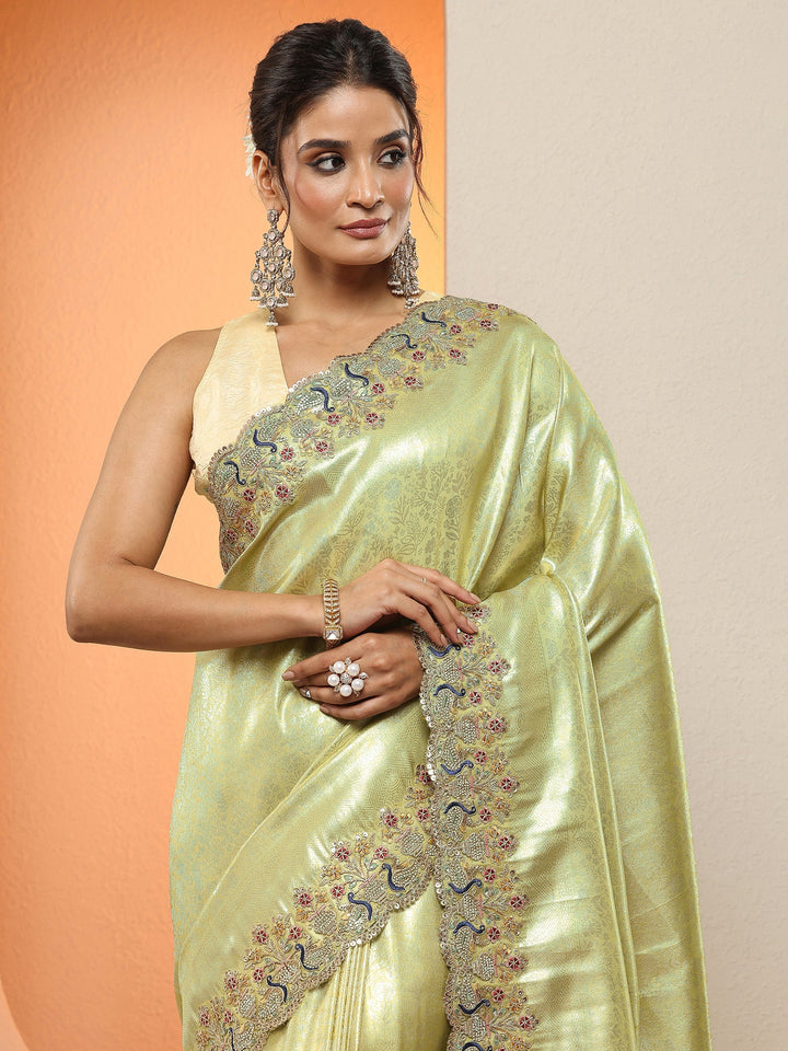 Green Woven Design Silk Blend Sarees With Unstitched Blouse Piece