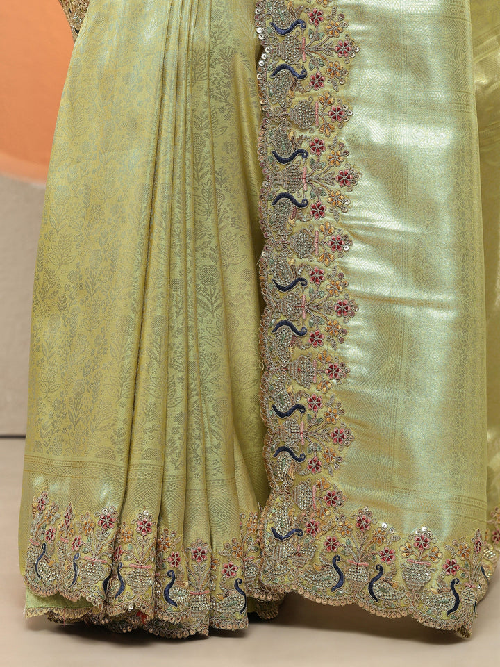 Green Woven Design Silk Blend Sarees With Unstitched Blouse Piece
