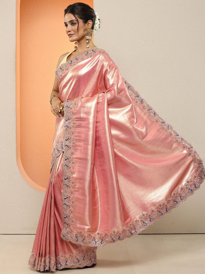 Pink Woven Design Silk Blend Sarees With Unstitched Blouse Piece