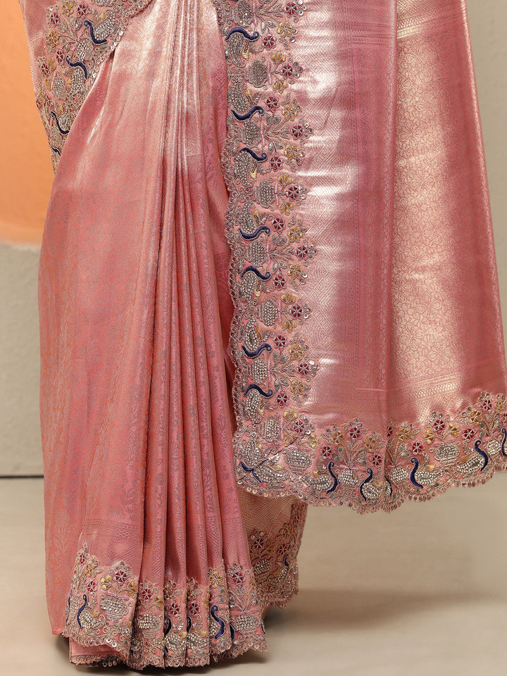 Pink Woven Design Silk Blend Sarees With Unstitched Blouse Piece