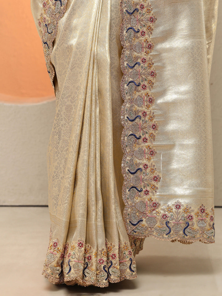 Gold Woven Design Silk Blend Sarees With Unstitched Blouse Piece