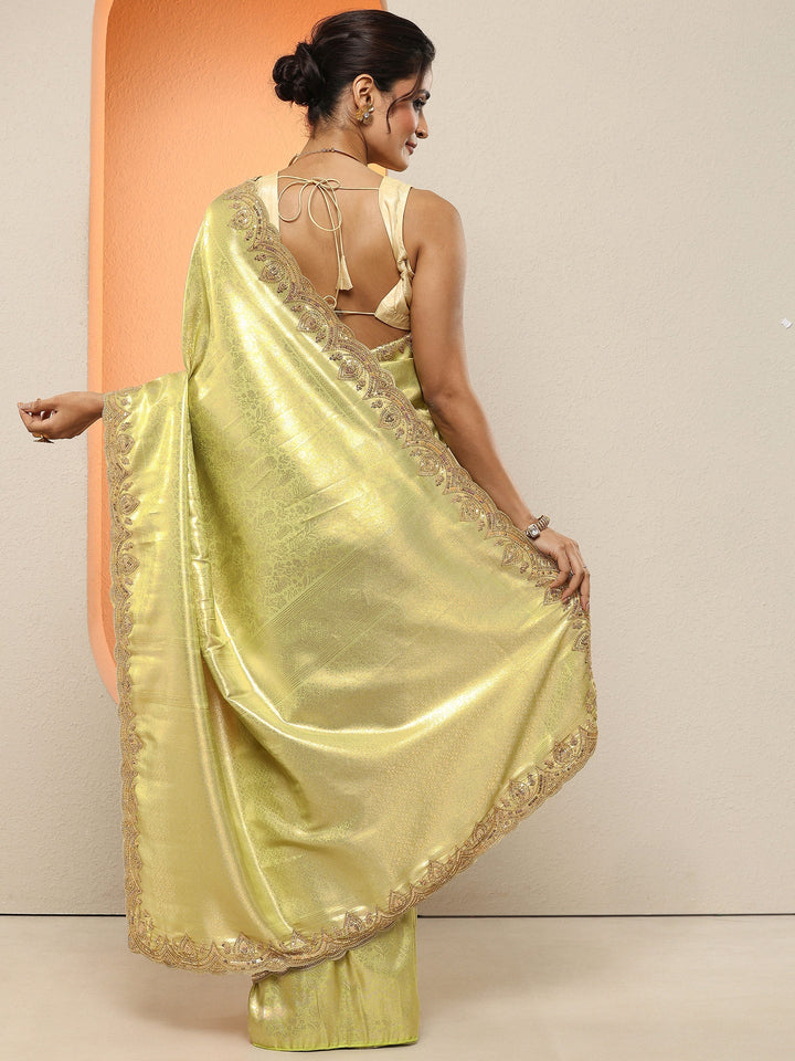 Green Woven Design Silk Blend Sarees With Unstitched Blouse Piece