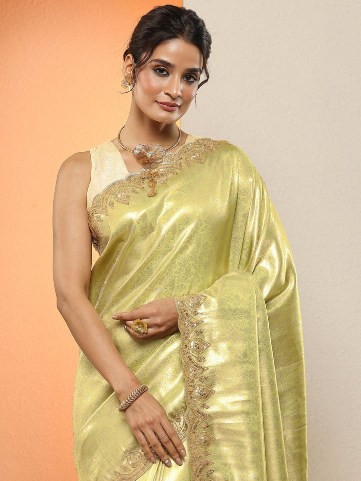 Green Woven Design Silk Blend Sarees With Unstitched Blouse Piece