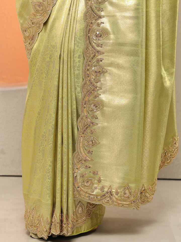 Green Woven Design Silk Blend Sarees With Unstitched Blouse Piece