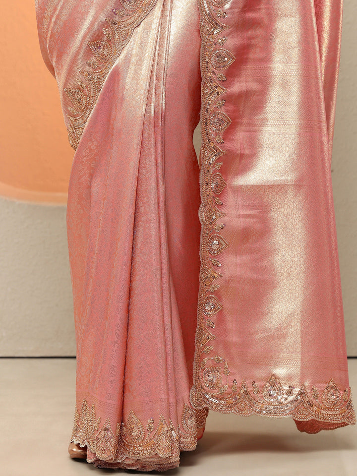 Pink Woven Design Silk Blend Sarees With Unstitched Blouse Piece