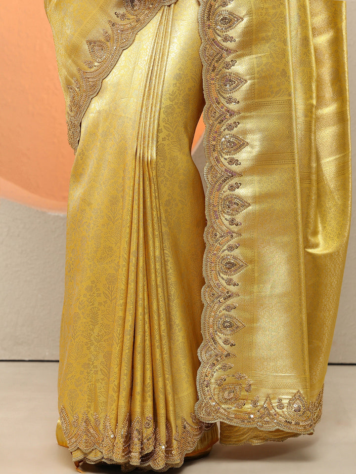 Mustard Woven Design Silk Blend Sarees With Unstitched Blouse Piece