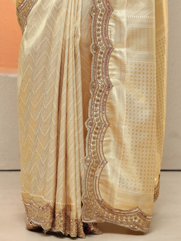 Gold Woven Design Silk Blend Sarees With Unstitched Blouse Piece