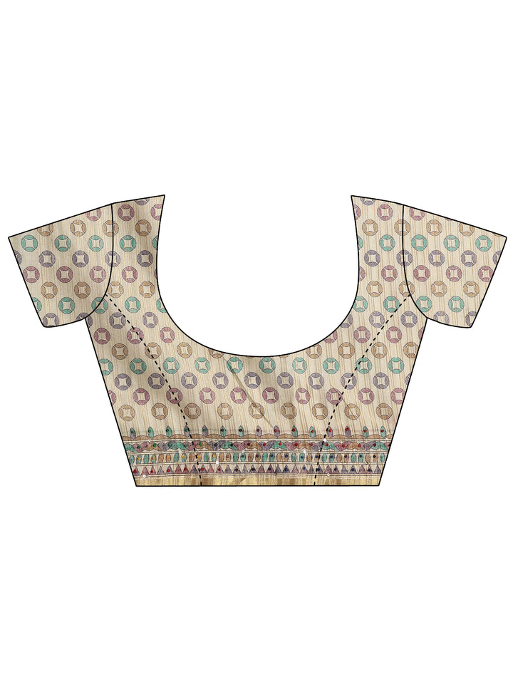 Green Printed Silk Blend Saree With Unstitched Blouse Piece