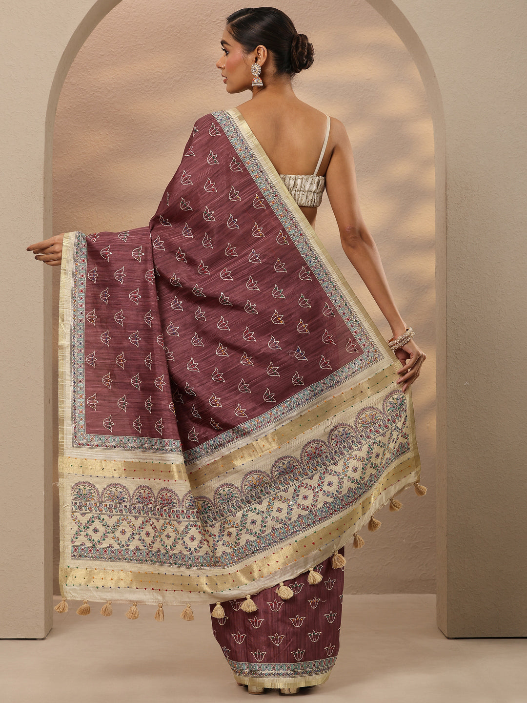Mauve Printed Silk Blend Saree With Unstitched Blouse Piece