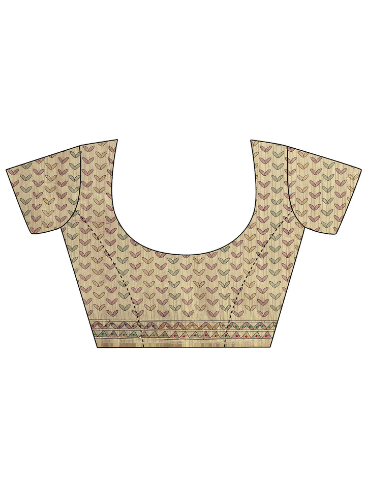 Rust Printed Silk Blend Saree With Unstitched Blouse Piece