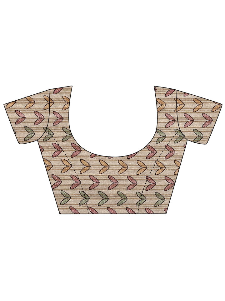 Green Printed Silk Blend Saree With Unstitched Blouse Piece