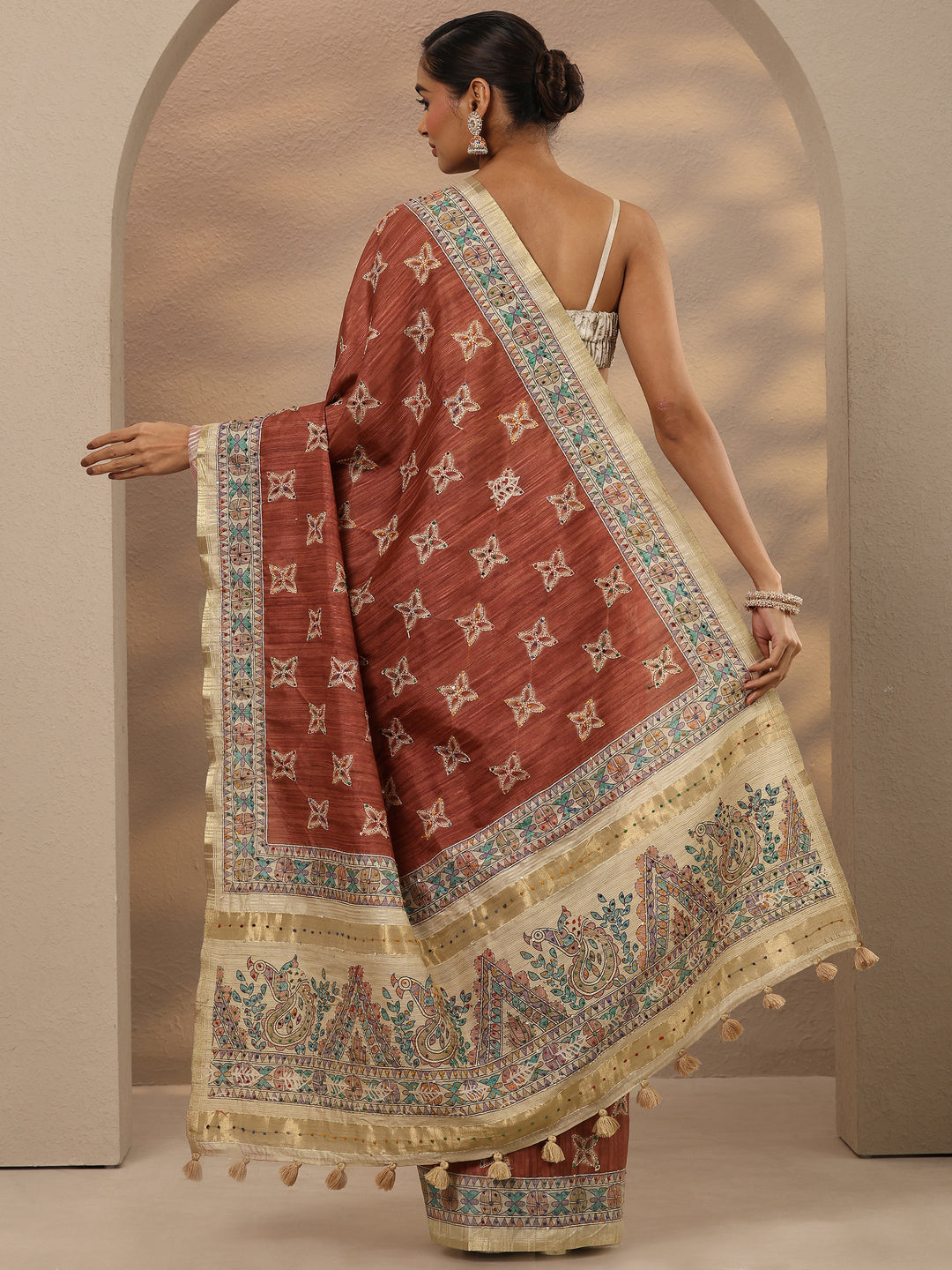 Mauve Printed Silk Blend Saree With Unstitched Blouse Piece