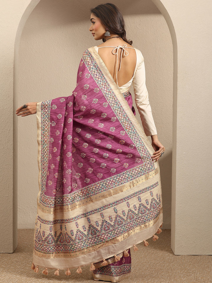 Pink Printed Silk Blend Saree With Unstitched Blouse Piece
