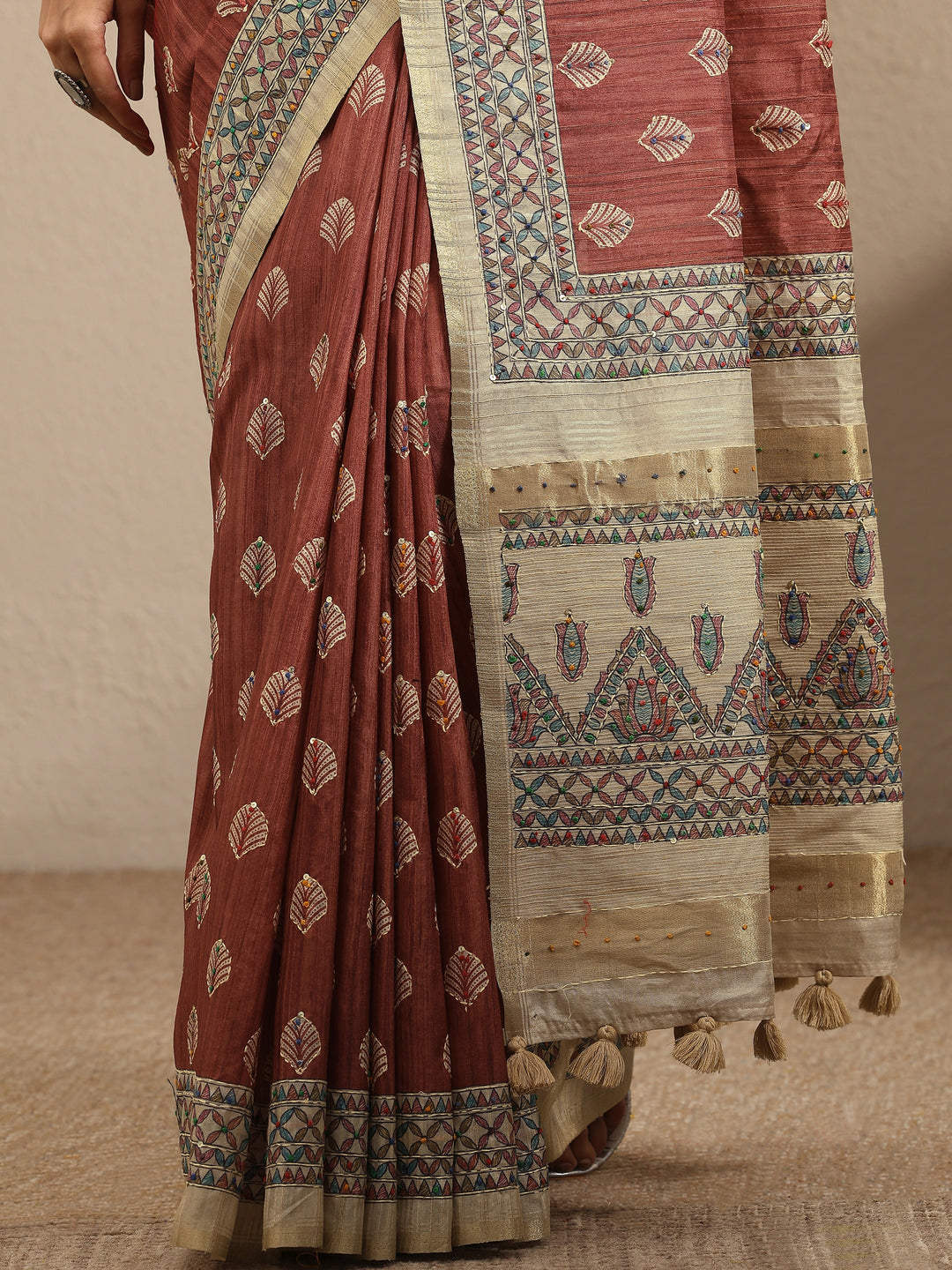 Mauve Printed Silk Blend Saree With Unstitched Blouse Piece