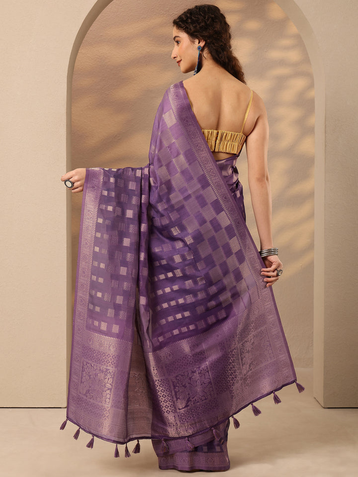 Purple Woven Design Silk Blend Saree With Unstitched Blouse Piece
