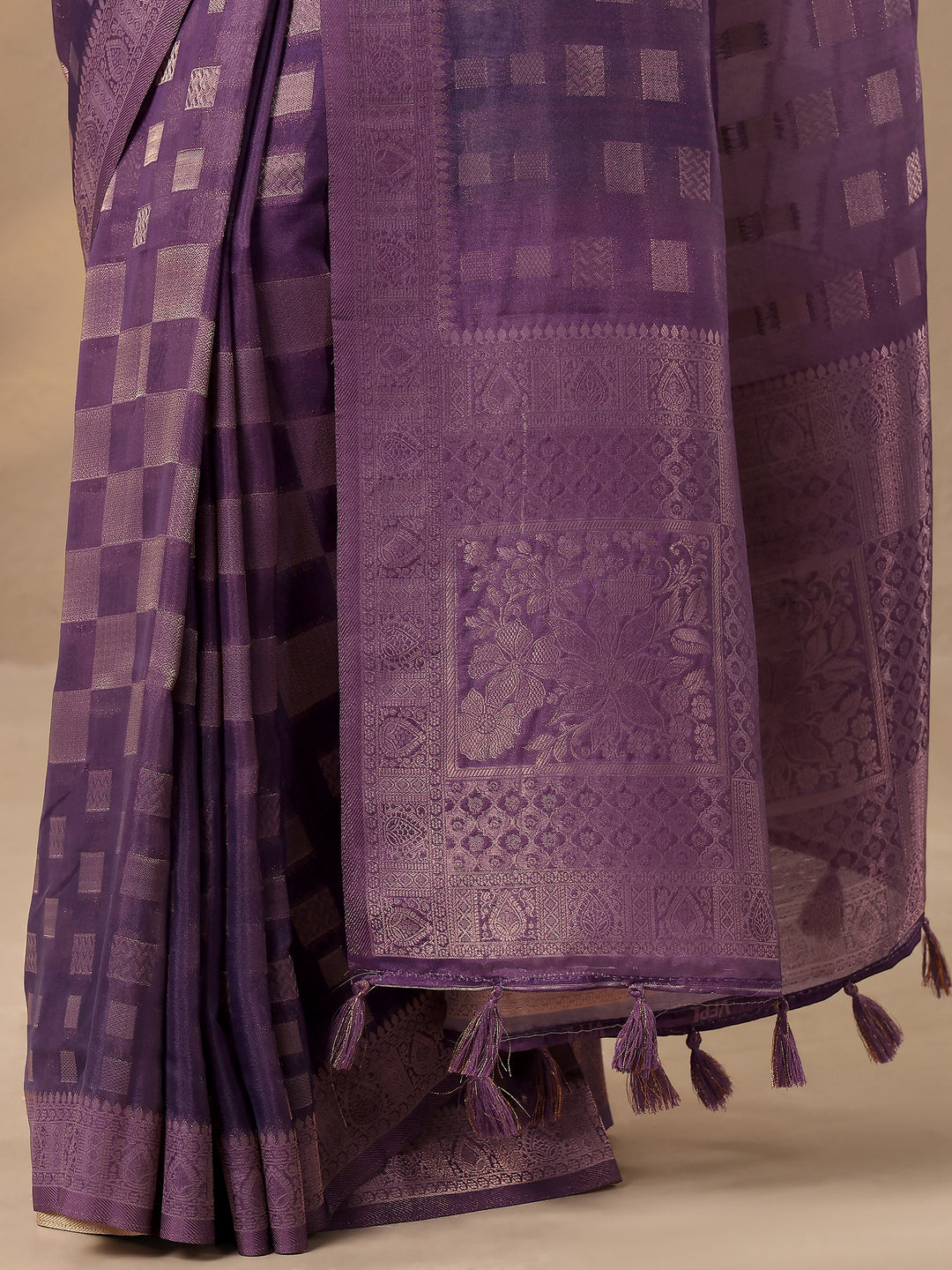 Purple Woven Design Silk Blend Saree With Unstitched Blouse Piece