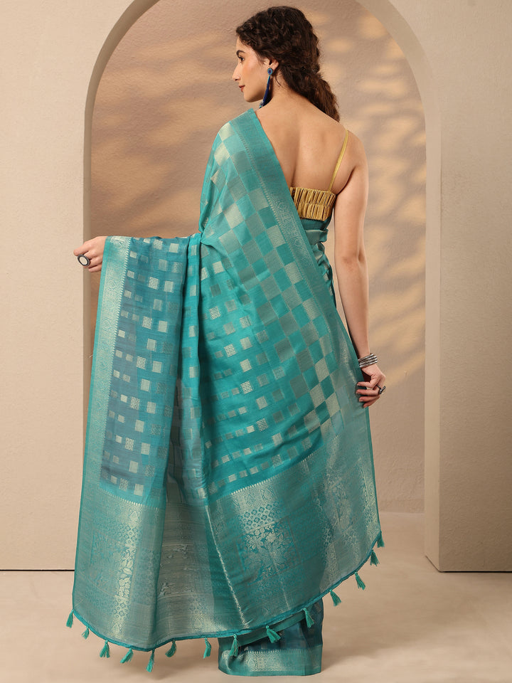 Green Woven Design Silk Blend Saree With Unstitched Blouse Piece