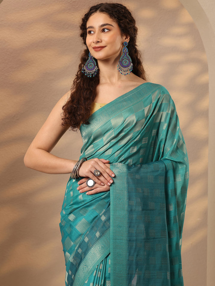 Green Woven Design Silk Blend Saree With Unstitched Blouse Piece