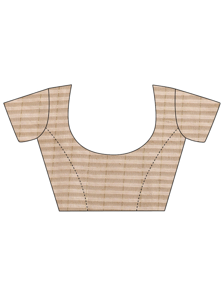 Beige Printed Silk Blend Saree With Unstitched Blouse Piece