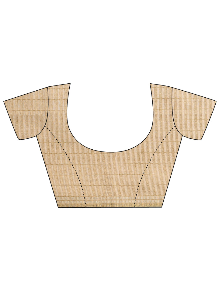 Beige Printed Silk Blend Saree With Unstitched Blouse Piece