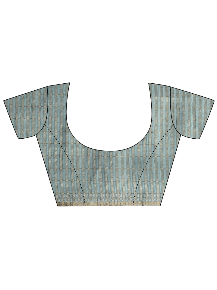 Green Printed Silk Blend Saree With Unstitched Blouse Piece