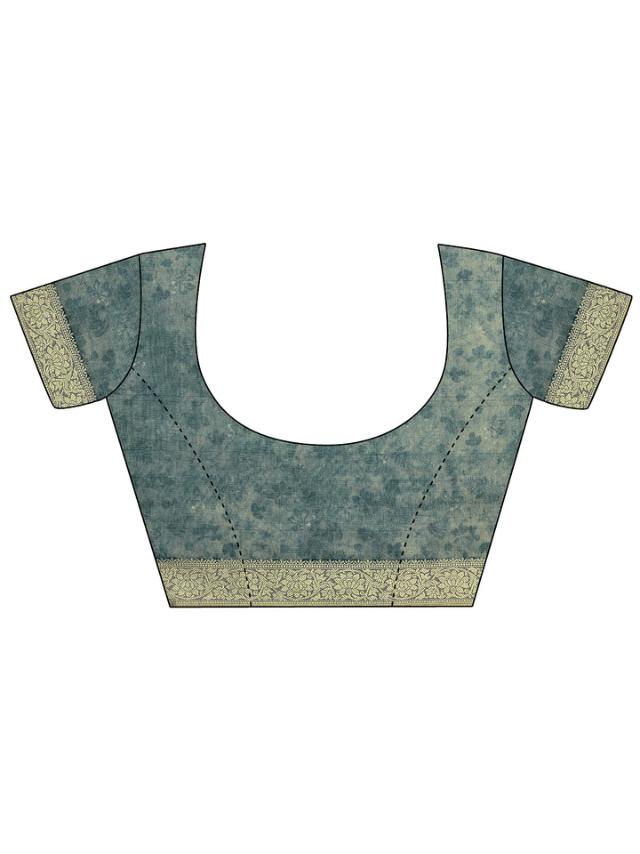 Beige Printed Silk Blend Saree With Unstitched Blouse Piece