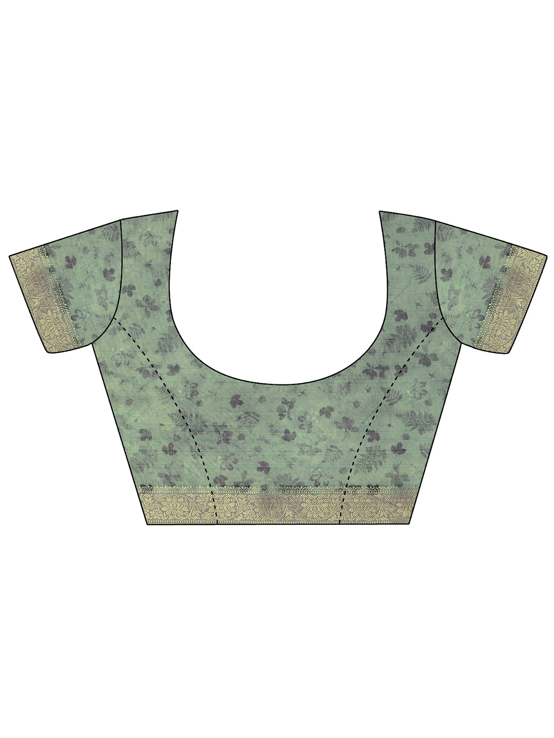 Green Printed Silk Blend Saree With Unstitched Blouse Piece