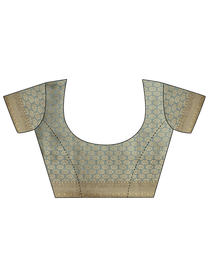 Multi Geometric Printed Silk Blend Saree With Unstitched Blouse Piece