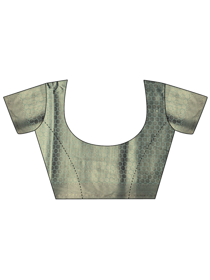 Multi Geometric Printed Silk Blend Saree With Unstitched Blouse Piece