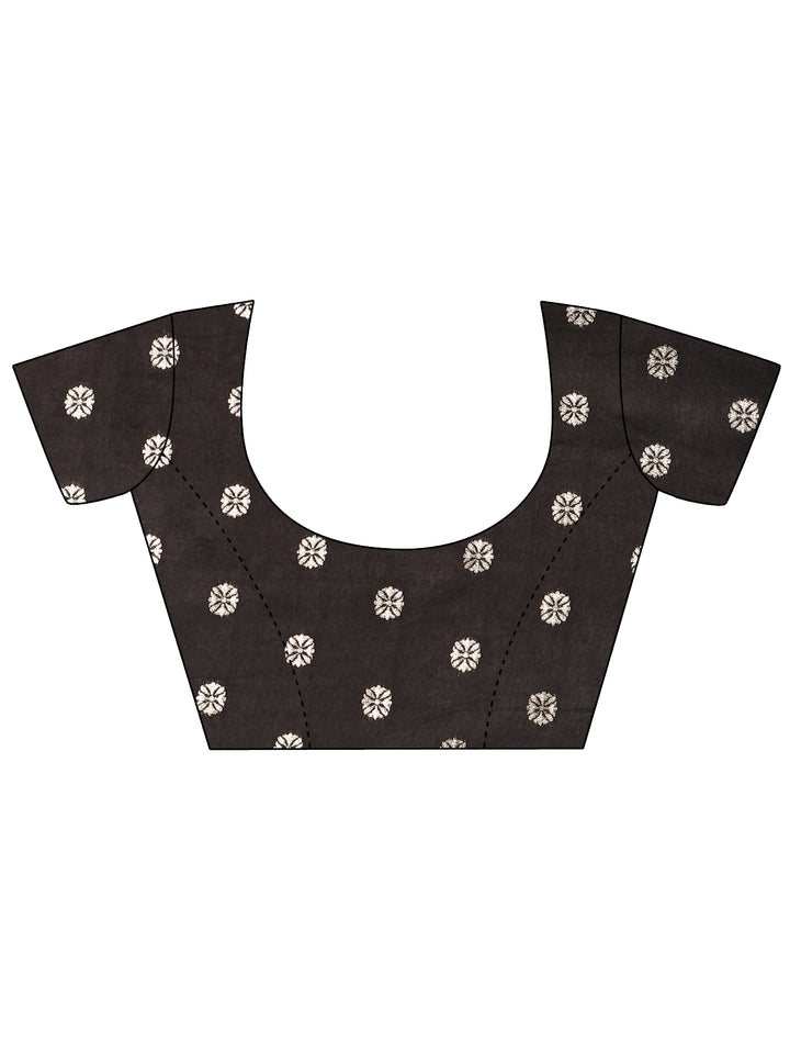 Off White Printed Silk Blend Saree With Unstitched Blouse Piece