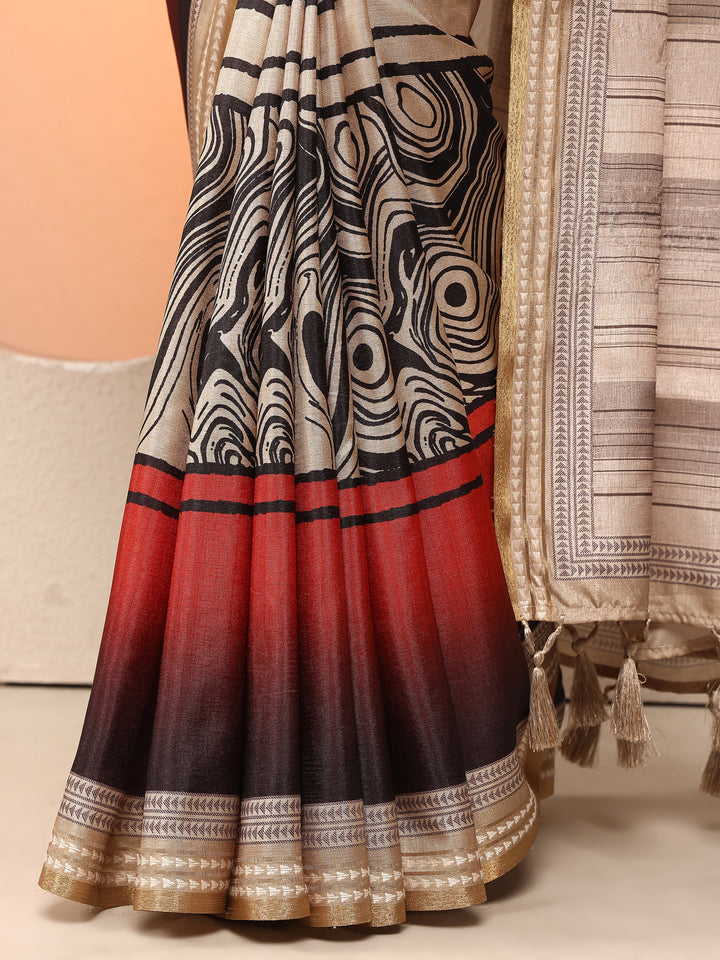 Multi Printed Silk Blend Saree With Unstitched Blouse Piece