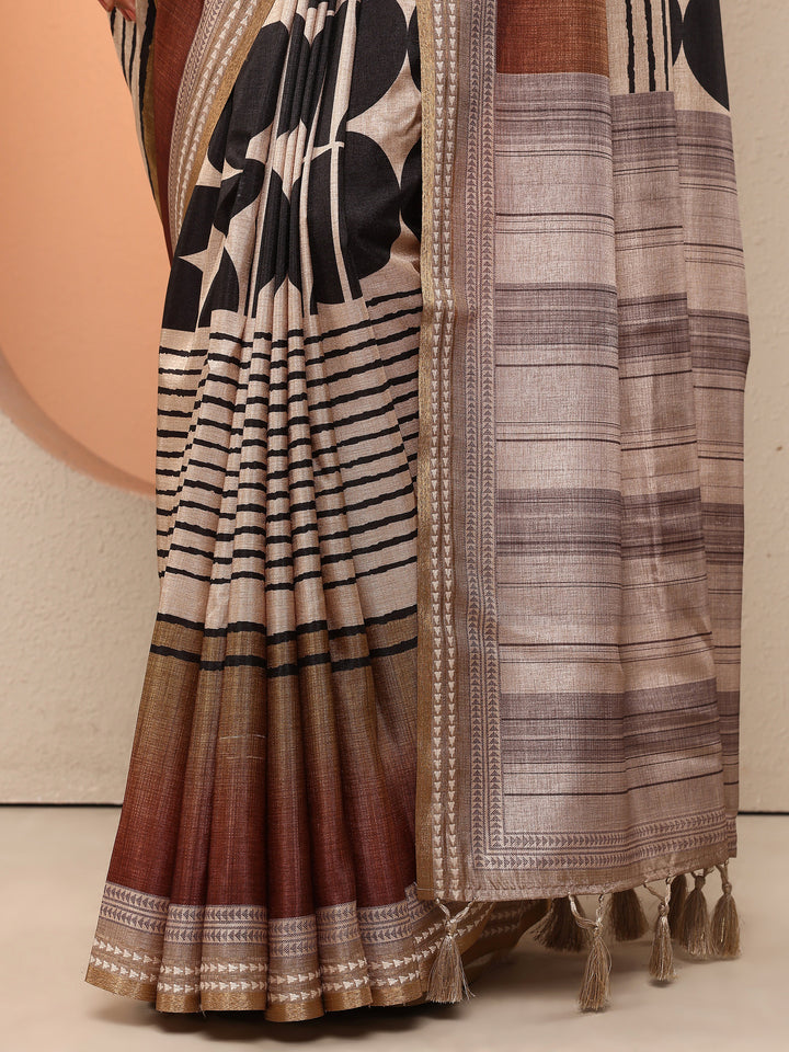 Multi Geometric Printed Silk Blend Saree With Unstitched Blouse Piece