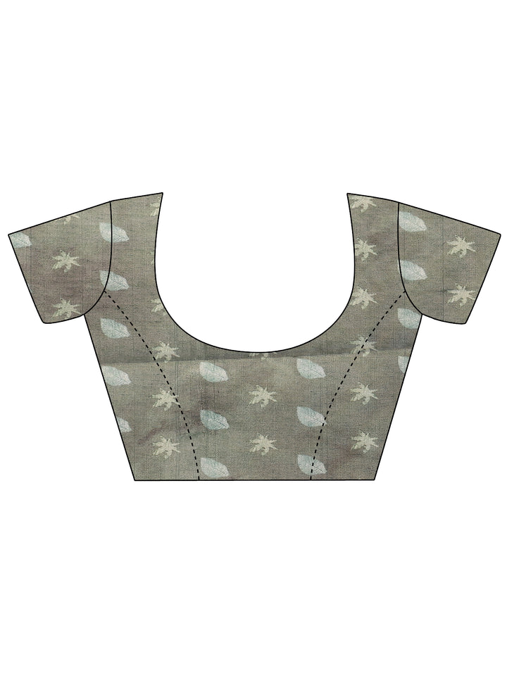 Green Printed Silk Blend Saree With Unstitched Blouse Piece