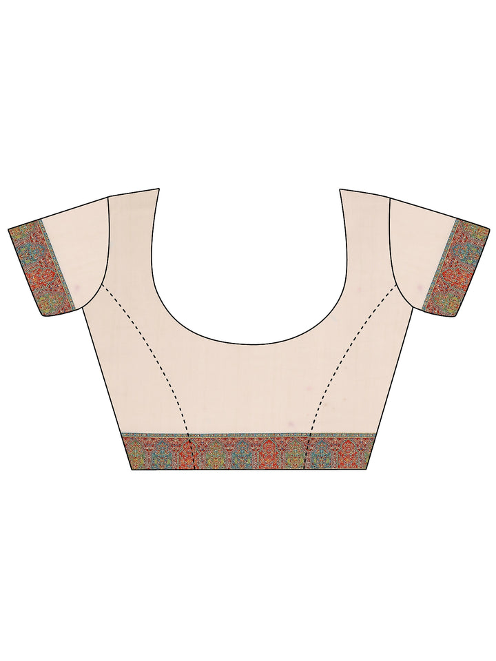 Multi Tribal Printed Silk Blend Saree With Unstitched Blouse Piece