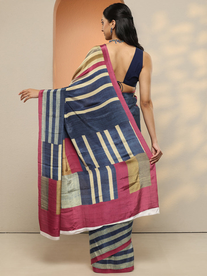 Multi Abstract Printed Silk Blend Saree With Unstitched Blouse Piece