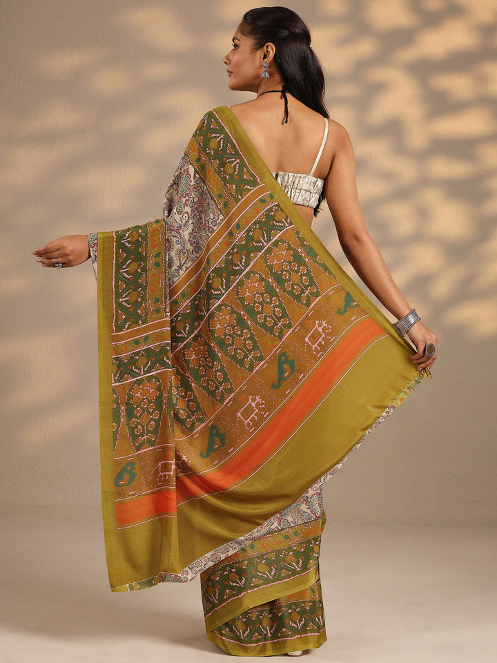 Multi Printed Silk Blend Saree With Unstitched Blouse Piece