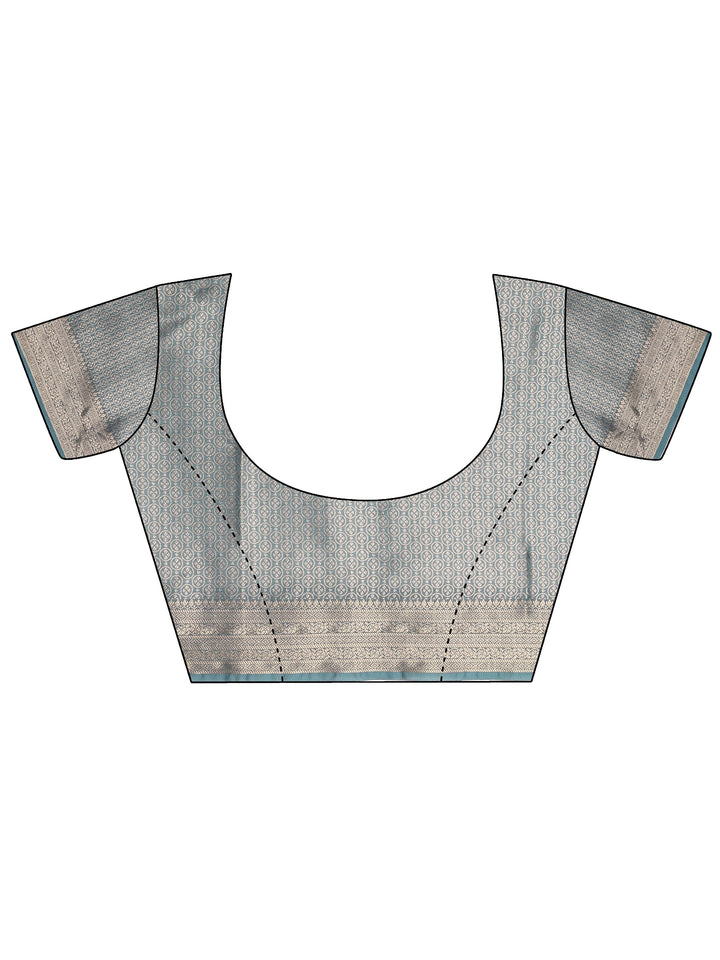 Blue Abstract Printed Silk Blend Saree With Unstitched Blouse Piece