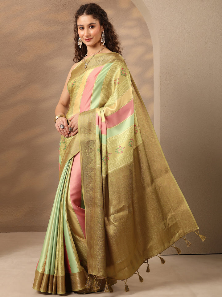 Multi Printed Silk Blend Saree With Unstitched Blouse Piece