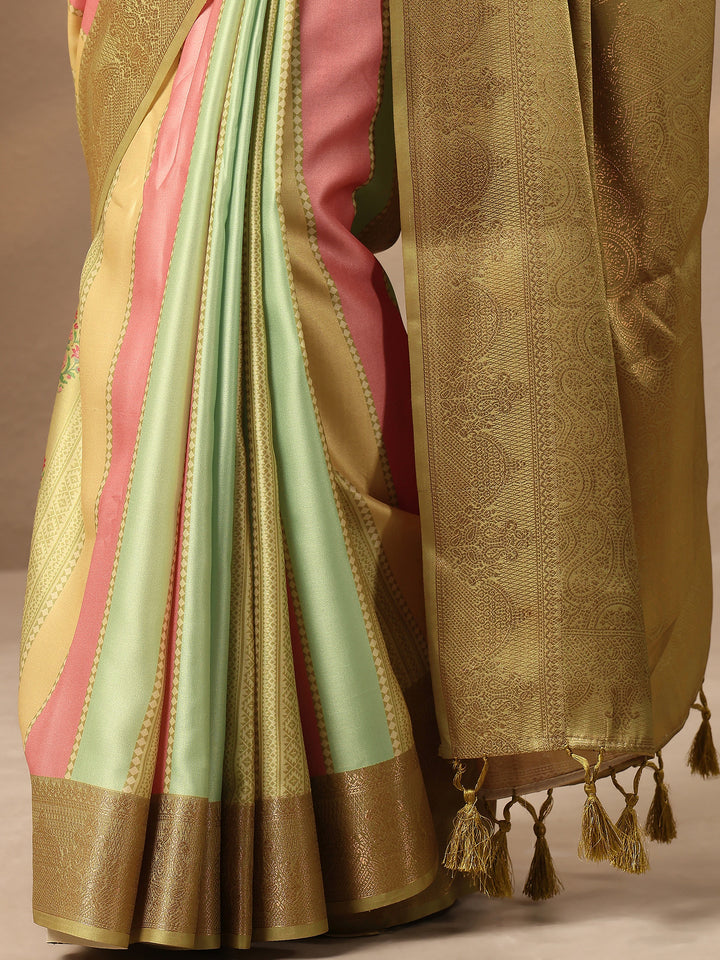 Multi Printed Silk Blend Saree With Unstitched Blouse Piece