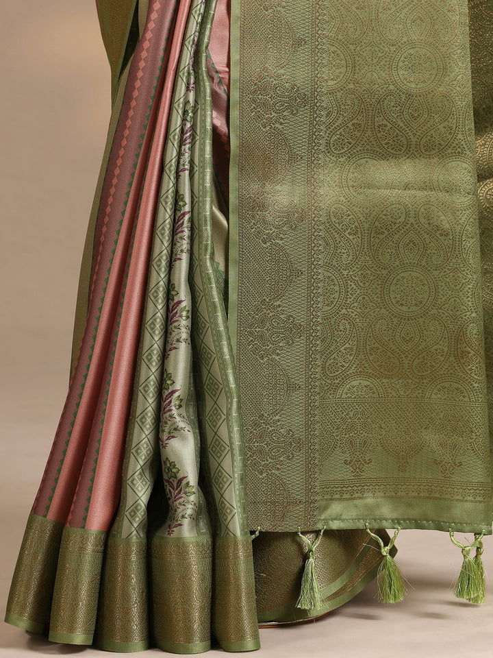 Multi Printed Silk Blend Saree With Unstitched Blouse Piece