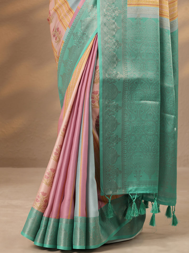 Multi Printed Silk Blend Saree With Unstitched Blouse Piece